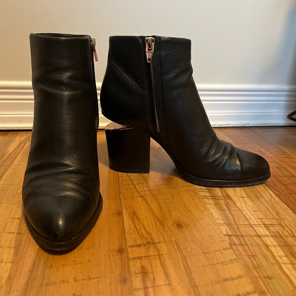 Alexander Wang Gabi Rose Gold Heel Cut Out Chunky Heel Zip Leather Ankle Boots